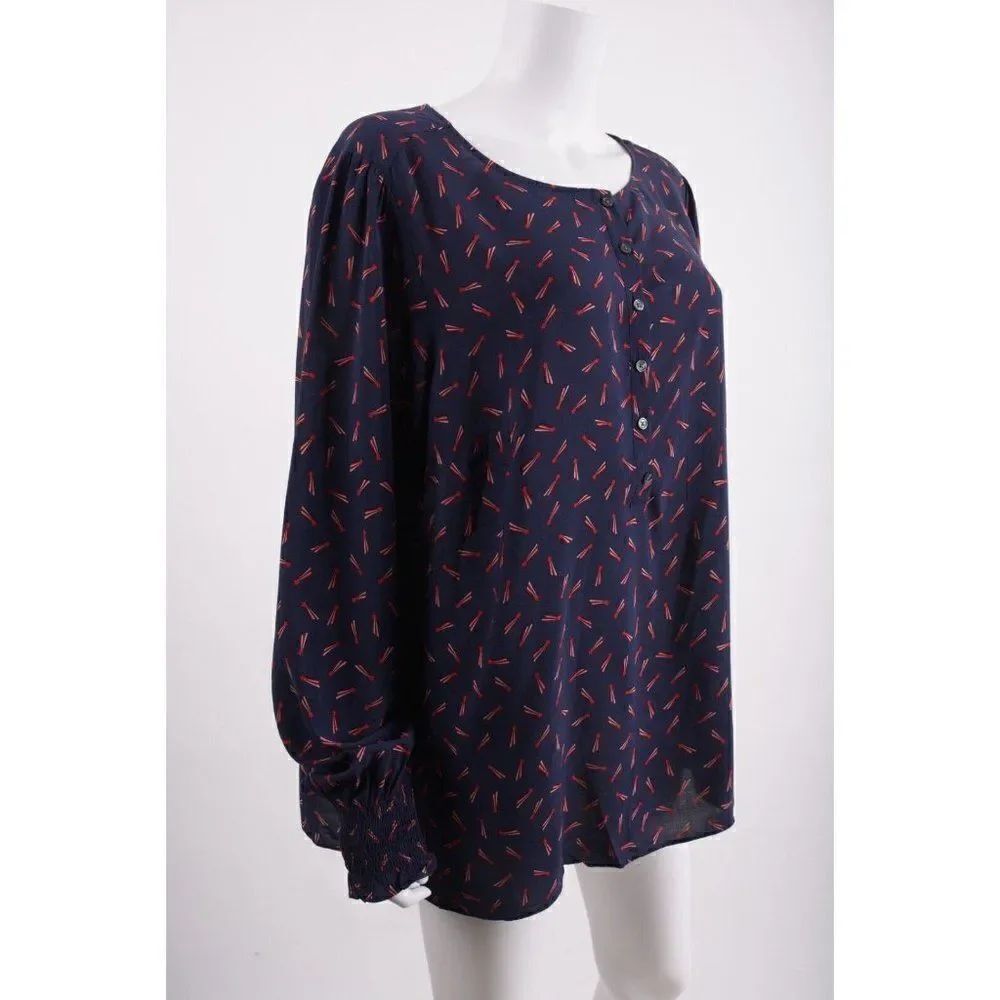 Boden Womens Shirt Blouse UK 20 US 16 Navy Shooting Star Print Long Sleeve NWT